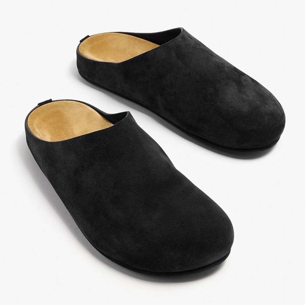 Women Suede Clogs Round Toe Leather Mules Cork Footbed Comfort black size 7/8